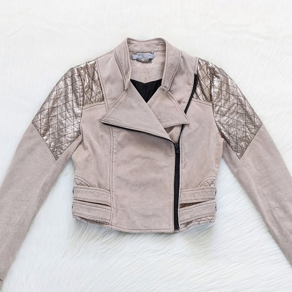 Dallin Chase Suede Leather Moto Jacket With Gold Trim Size Small - Picture 11 of 13